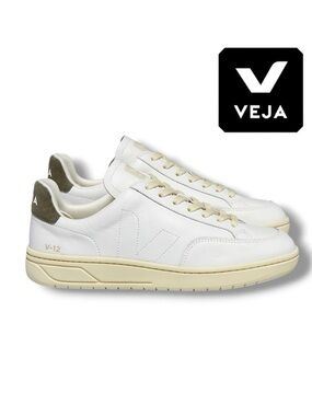 Veja V-12 White Sneakers with Olive Heel Tab size 8 / 39 NIB!